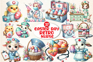 Watercolor Retro Easter Day Nurse, a Seasonal Illustration by DreamArtGraphic