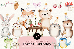 Woodland Birthday Animals Clipart