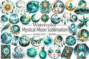 Mystical Moon Sublimation Clipart Bu, an Illustration by Libby Wishes