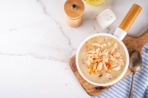 Cheese creamy chicken vegetable soup, a Food & Drink Photo by Rimma