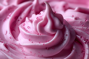 Close-up of delicious pink frosting with a glossy finish, showca, a Food & Drink Photo by ImageMir