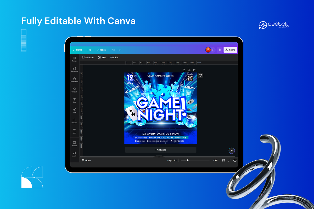 Game Night Flyer Canva Template, a Flyer Template by PeetalyStudioDesigns (Photo 3 of 5)