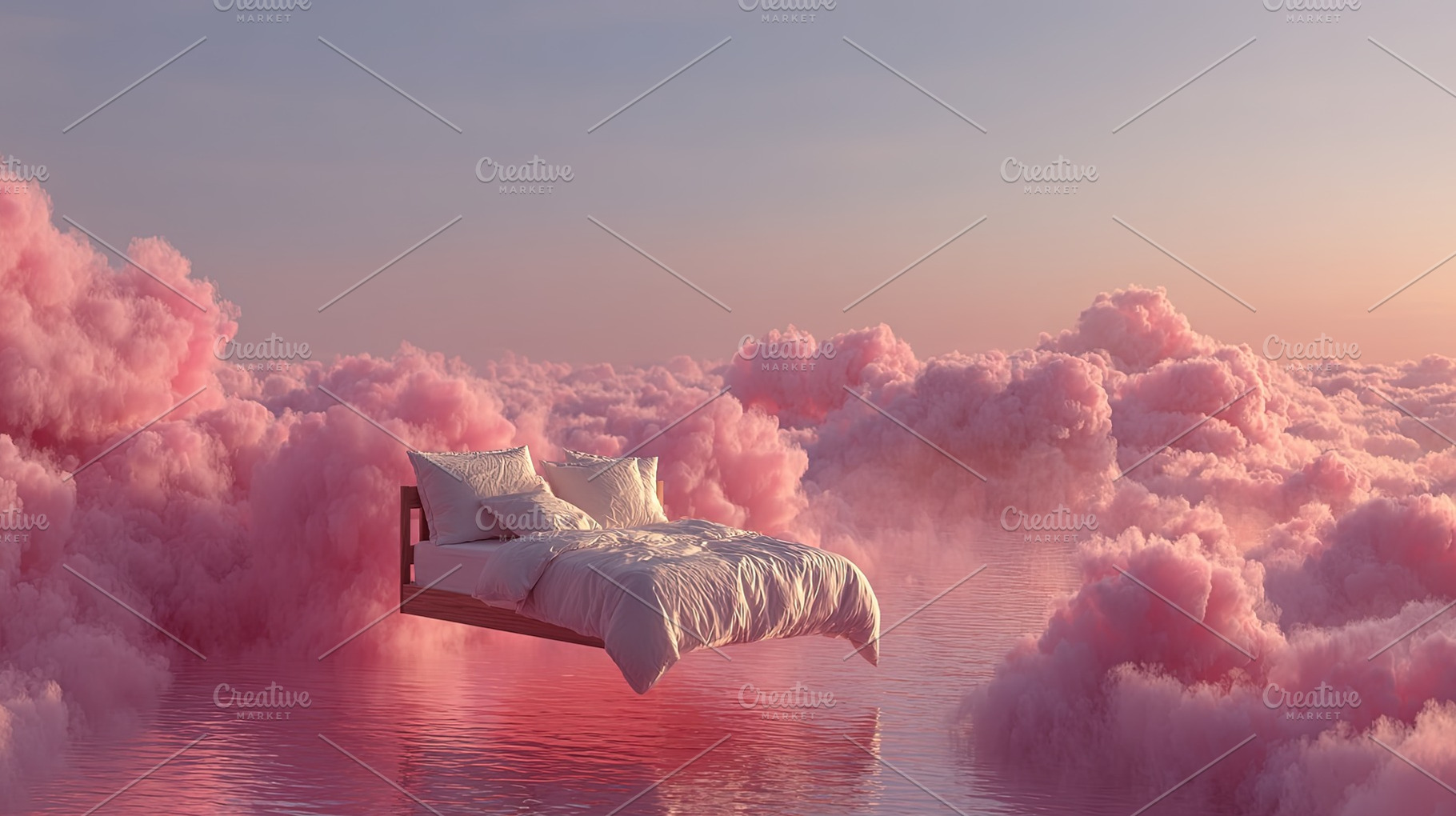 Floating Bed in Pink Clouds, an Abstract Photo by Ales Munt