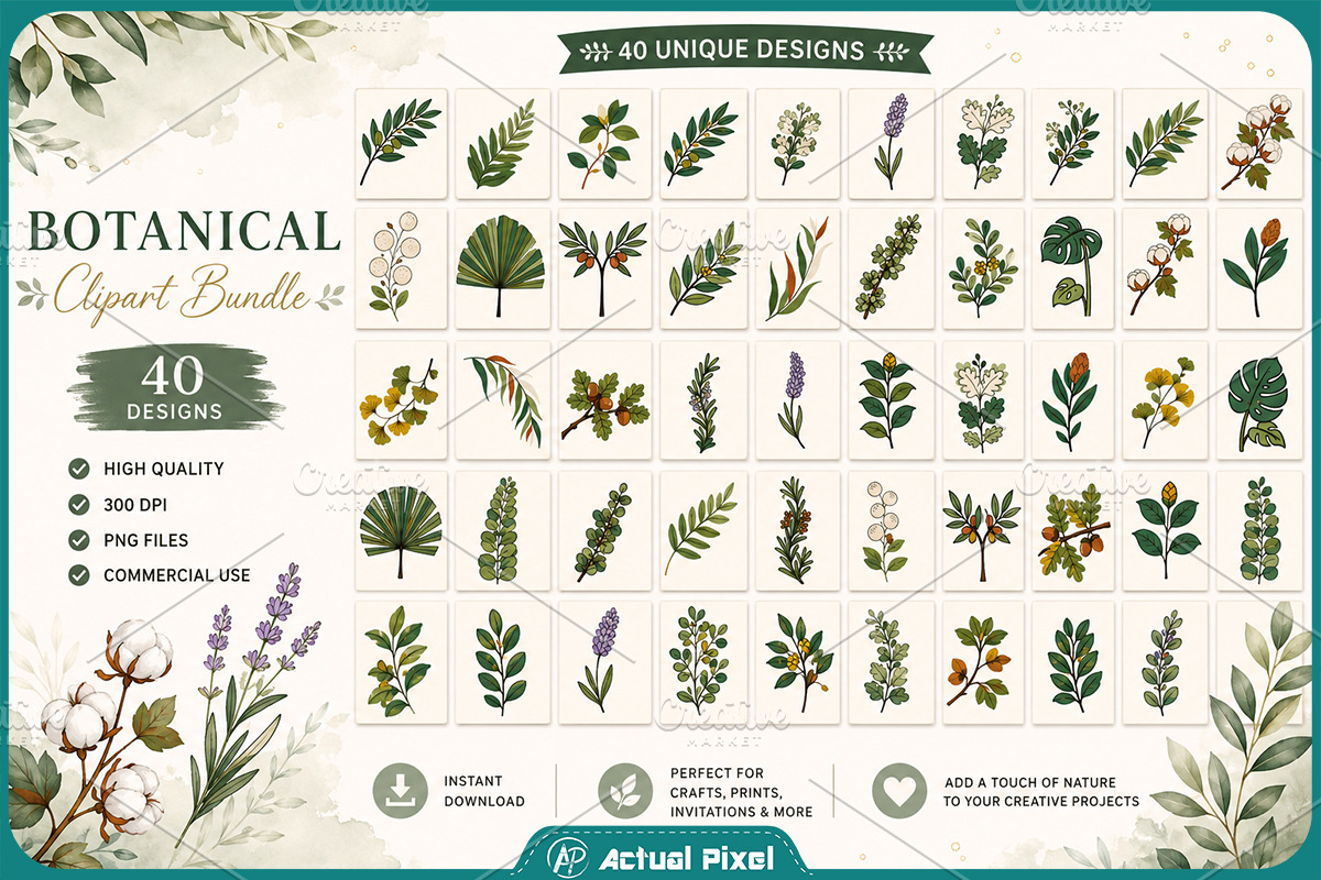 Boho Botanical Leaves Clipart Bundle, a Nature Photo by Actual Pixel (Photo 1 of 21)