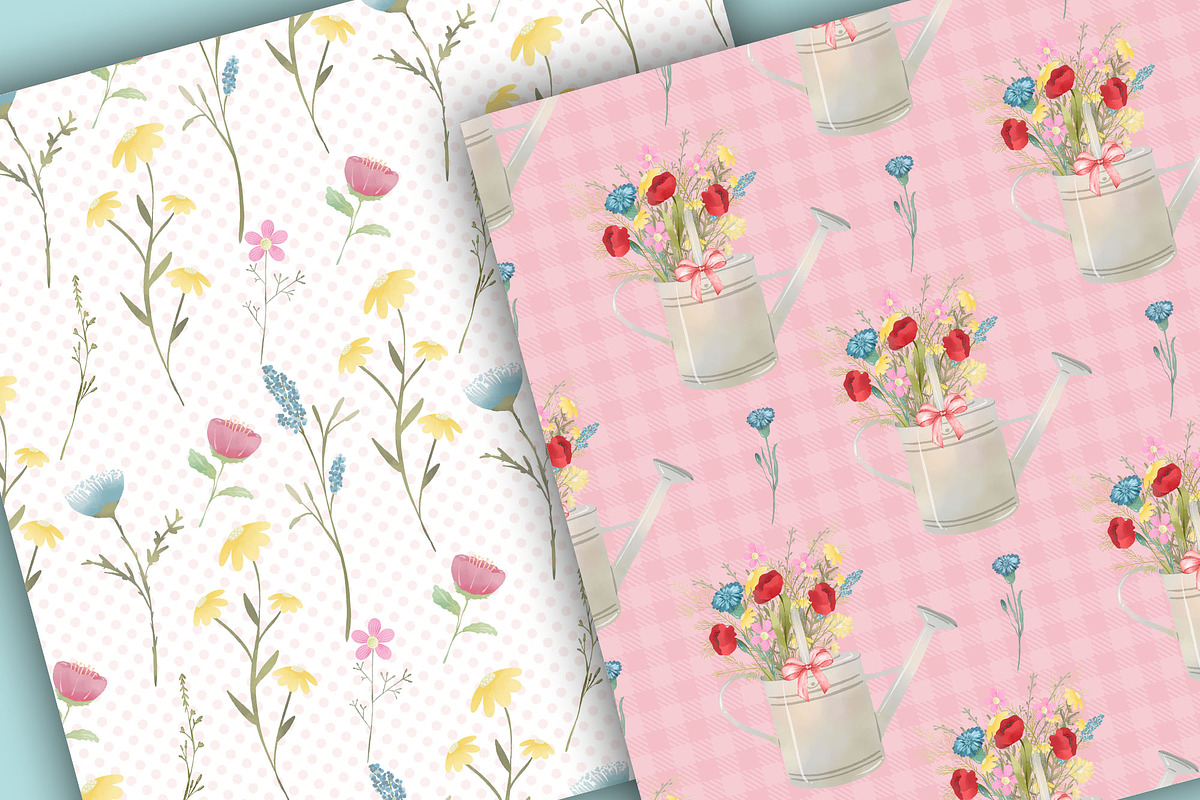 Wild flowers digital paper pack, a Pattern Graphic by designloverstudio