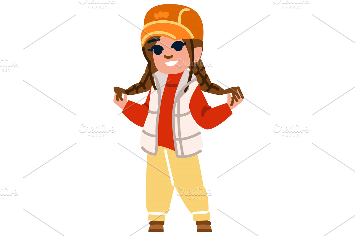 Smiling girl playing with her braids, a Person Illustration by pikepicture