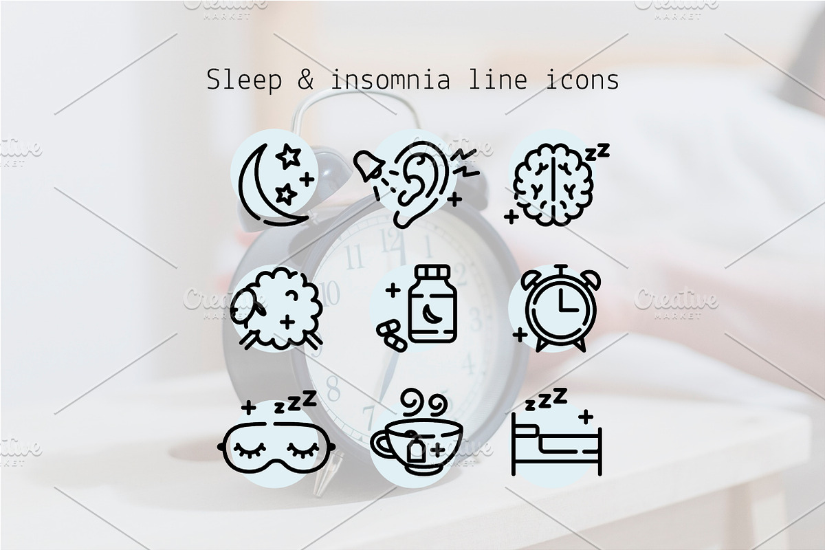Sleep & insomnia line icons, an Outline Icon by Lyolya Profitrolya (Photo 1 of 3)