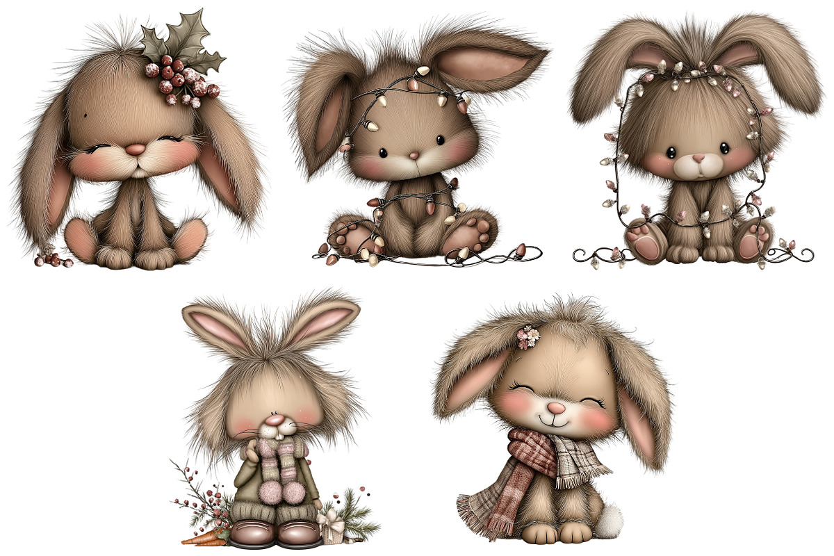 Whimsical Christmas Fluffy Bunny PNG, an Illustration by Craft Nest (Photo 6 of 11)