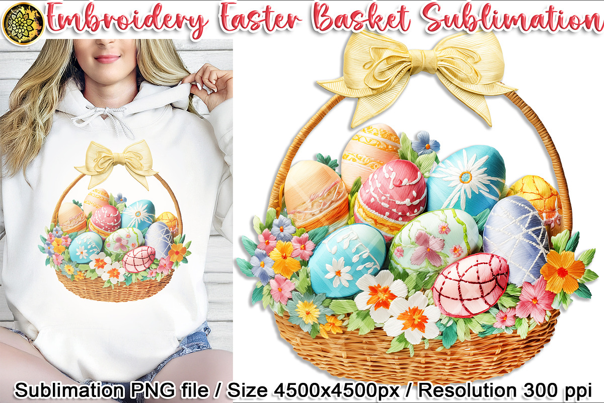 Embroidery Easter Basket & Bow PNG, an Object Graphic by V Design Creator (Photo 1 of 8)