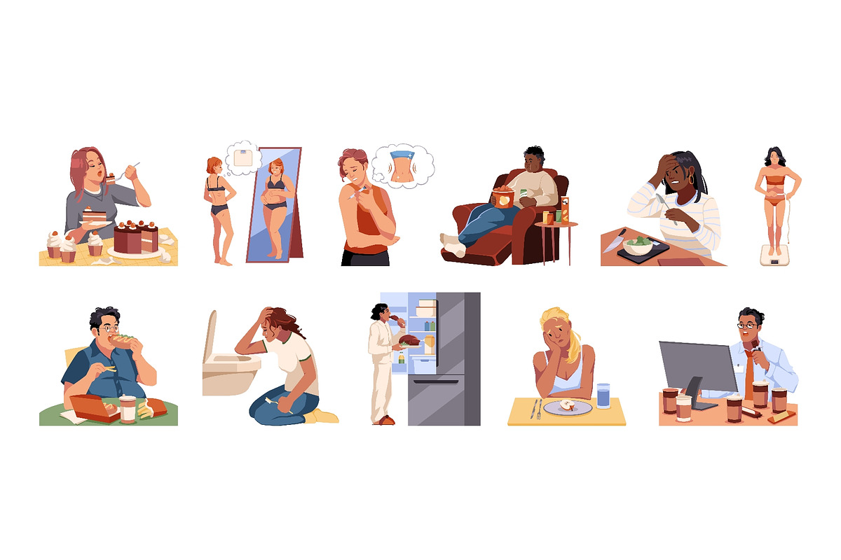 Eating disorder people. Unhealthy, a Food Illustration by YummyBuum (Photo 1 of 3)