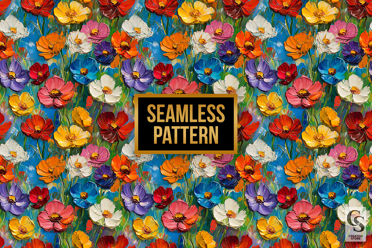 Colorful Impasto Paint Flower Papers, a Pattern Graphic by Creative Store (Photo 5 of 5)