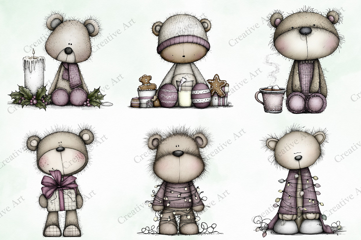 Whimsical Christmas Teddy Bear Clipa, an Illustration by Creative Art (Photo 5 of 11)