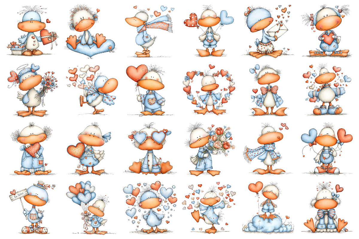 Whimsical Valentines Duck Clipart, an Illustration by designcity5 (Photo 2 of 5)