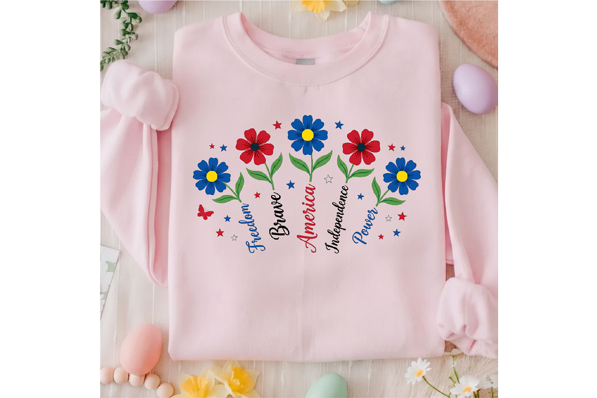 Boho Floral USA T-shirt America, a Seasonal Illustration by Designking (Photo 4 of 4)