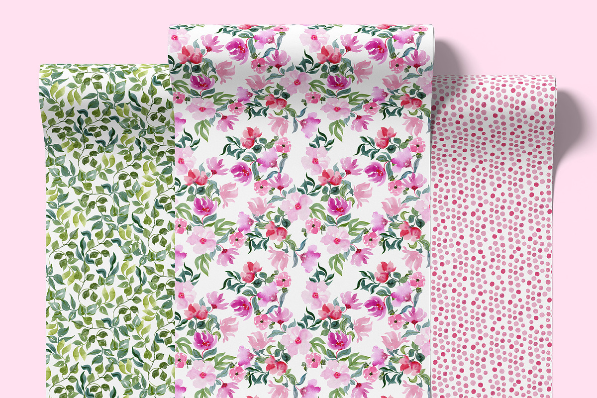 Magenta Bloom Watercolor Patterns, a Pattern Graphic by Webvilla Studio (Photo 2 of 7)
