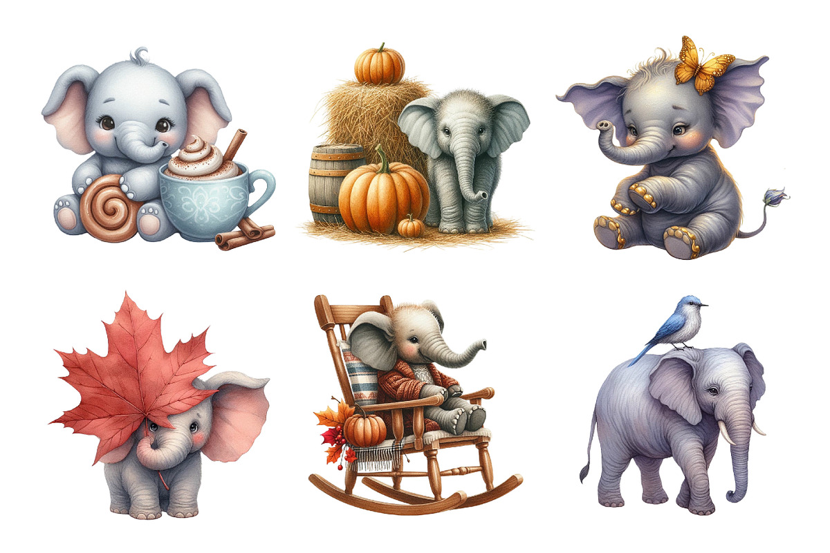 Watercolor Autumn Elephant Clipart, an Illustration by Daily.Designs (Photo 3 of 5)