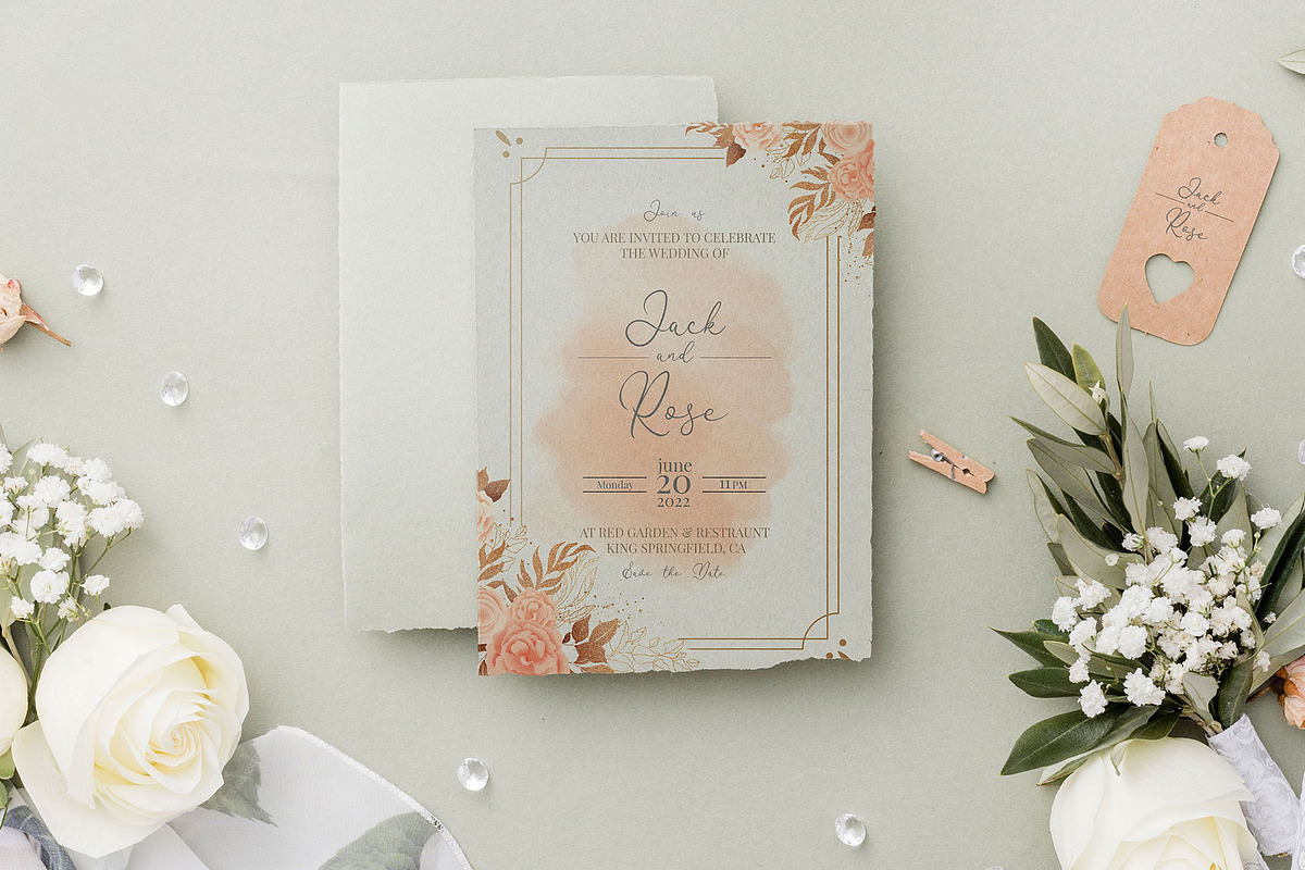 Watercolor Wedding Invitation Card, an Invitation Template by graphicacademypk (Photo 2 of 2)