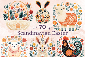 Watercolor Easter Folk Art Clipart, a Seasonal Illustration by GiraffeCreative