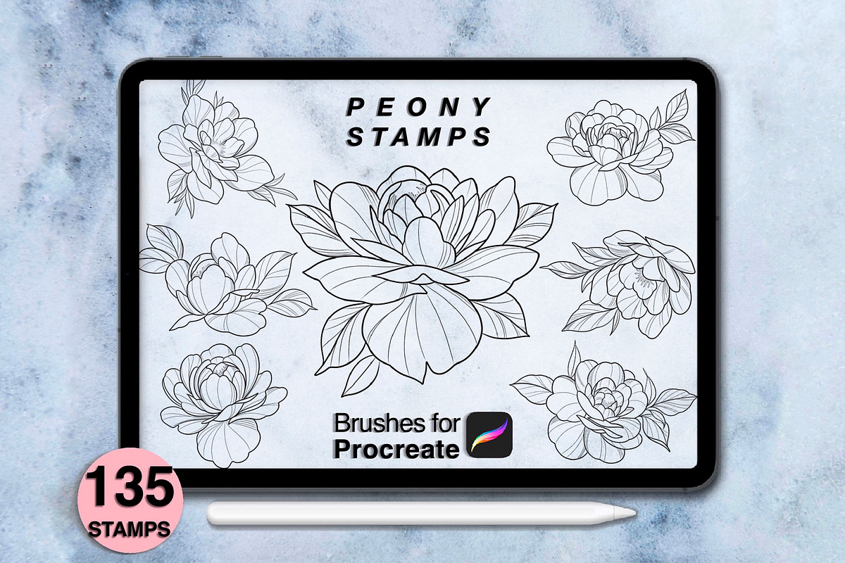 135 procreate peony stamps, a Brush Add-On by Arts For Peace (Photo 6 of 10)