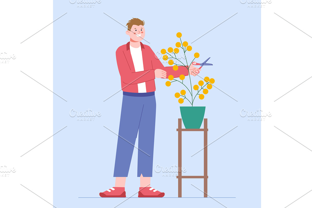 Happy man harvests profits from bush, a Finance Illustration by LadadikArt