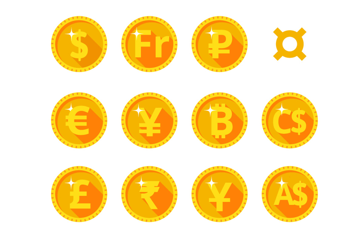 Gold icons of the world currency preview 2