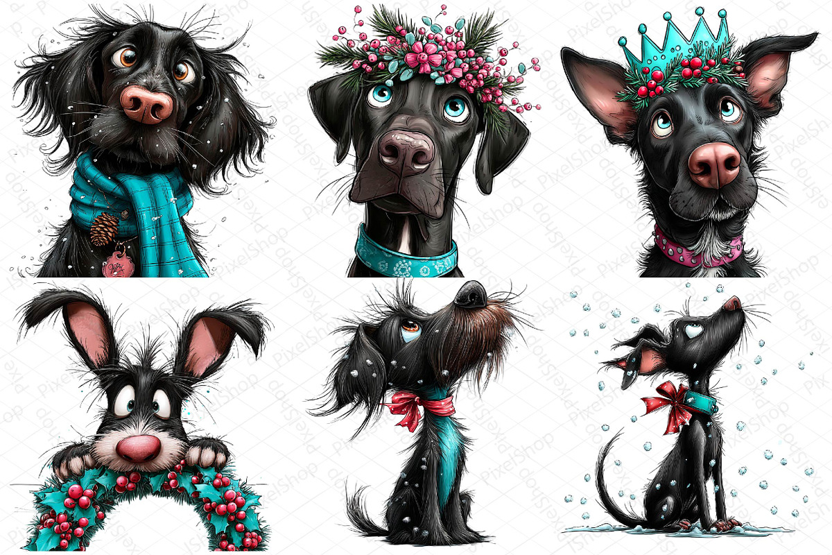 Whimsical Christmas Black Dog Clipar, an Illustration by DreamPrint404 (Photo 7 of 7)