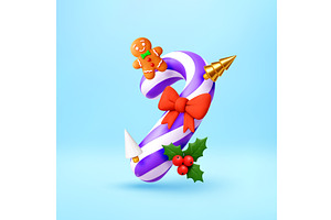 3D Candy cane with Christmas decor., an Object Illustration by Abscent