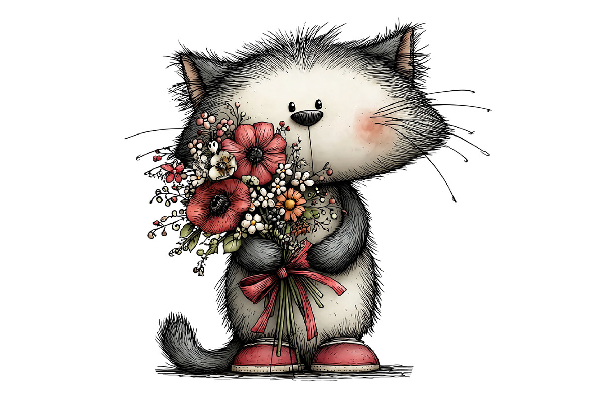 whimsical spring cat Clipart, an Illustration by Designworld (Photo 6 of 6)