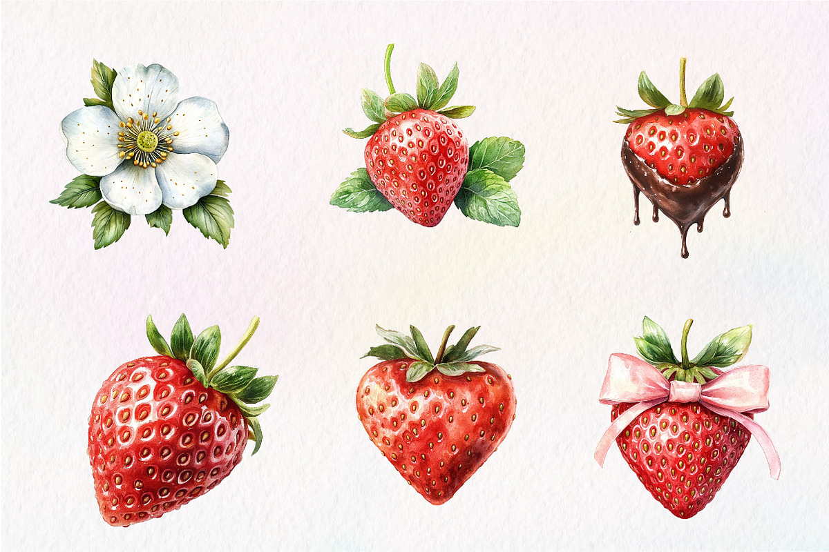Watercolor Strawberry Clipart PNG, an Illustration by CreationArt (Photo 5 of 5)