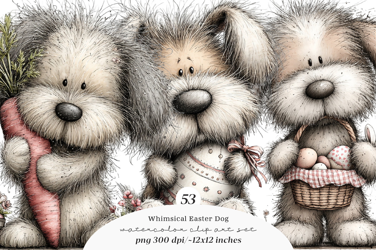 Whimsical easter dog clipart, an Illustration by SinaCreation (Photo 1 of 11)