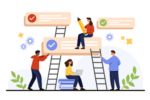 Teamwork Completing To-Do List Tasks, a Person Illustration by Flashvector