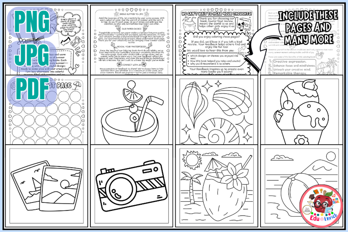 Cozy Summer Bold&Easy Coloring Pages, a Seasonal Illustration by EduEnrich (Photo 2 of 3)