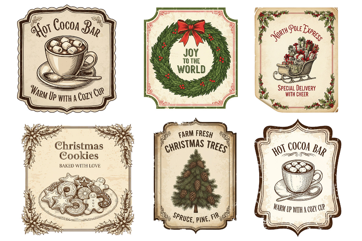 Vintage Christmas Labels Sublimation, an Illustration by Dream Creation (Photo 3 of 8)