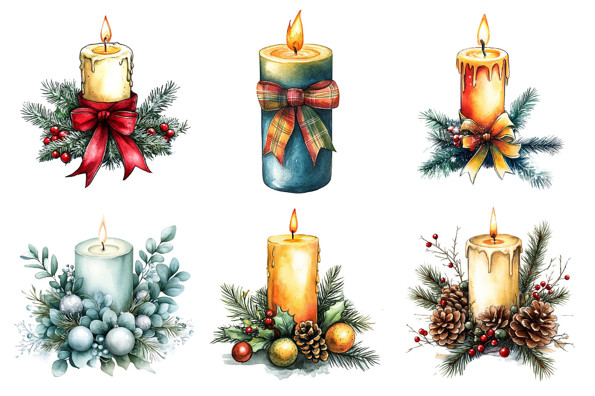 Holiday Candle Bouquets Clipart, an Illustration by Daily.Designs (Photo 3 of 5)