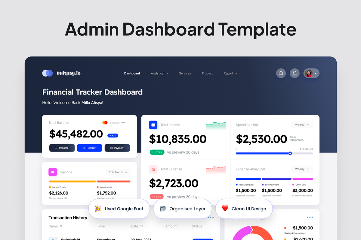 DuitPay.io Financial Admin Dashboard, a Websites & App Template by SquidPixey (Photo 2 of 5)