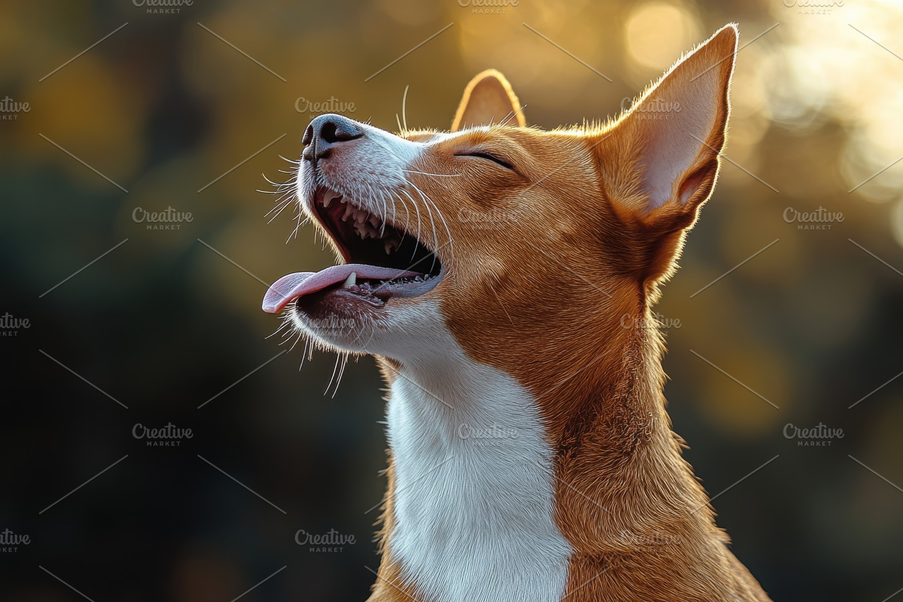 Basenji dog panting outdoors sunset, an Animal Photo by Pixeness Studio