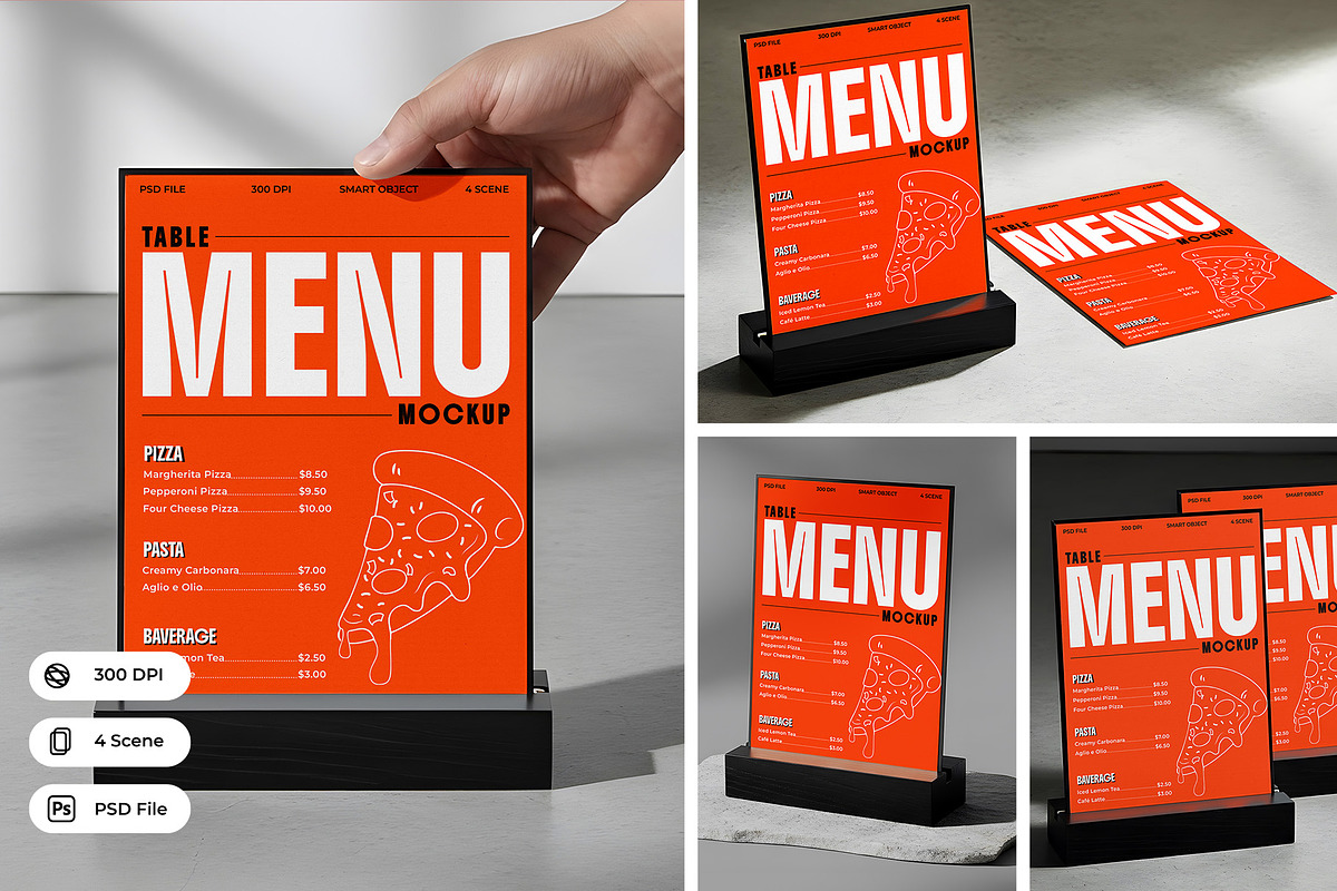 High Quality Table Menu Mockups, an Advertising Mockup by Nathatype (Photo 1 of 9)