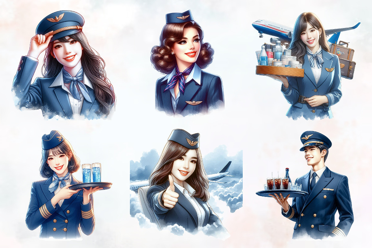 Flight Attendant Watercolor Cliparts, an Illustration by RobertsArt (Photo 5 of 8)