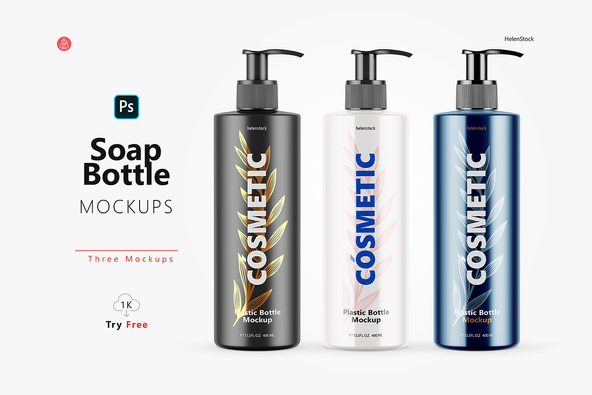Soap Bottle Mockups - Front View, a Pens & Pencil Mockup by HelenStock (Photo 1 of 8)