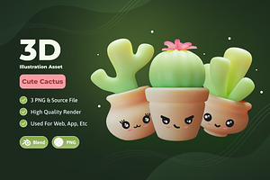 3D Cute Cactus Illustration