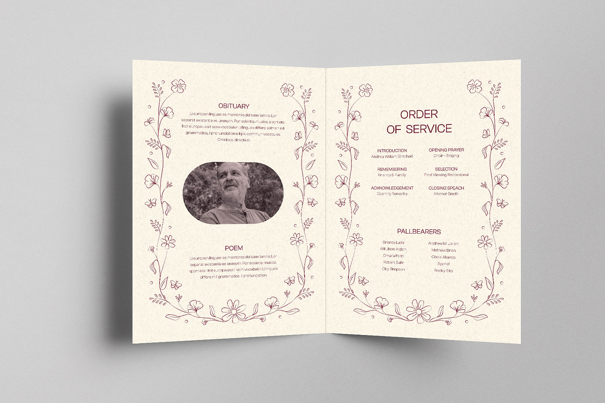 Minimal Floral Funeral Program, a Brochure Template by Neermana (Photo 4 of 4)