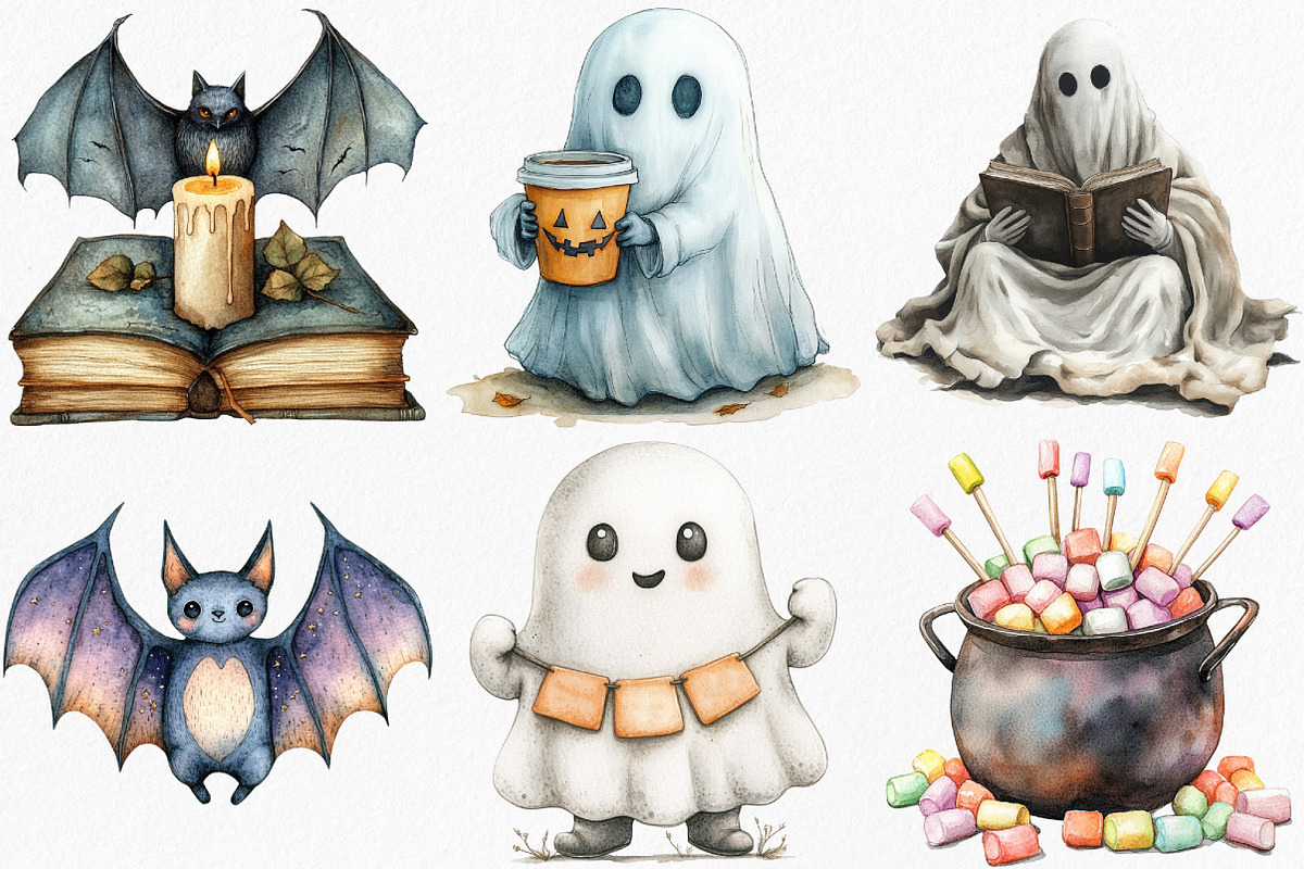 Watercolor Halloween Vibes Clipart, an Illustration by Canvas Craft (Photo 3 of 8)