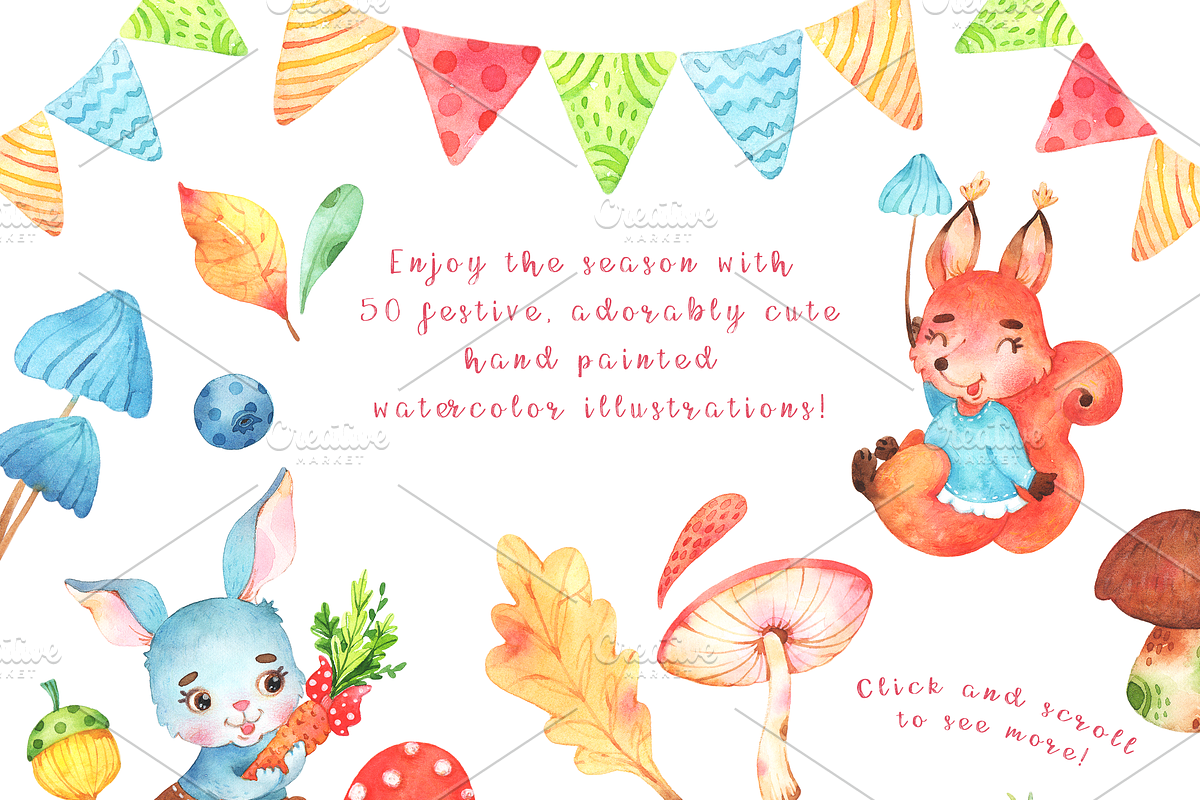 Autumn Woodland Party watercolor set, an Animal Illustration by Tatiana Troian (Photo 2 of 9)