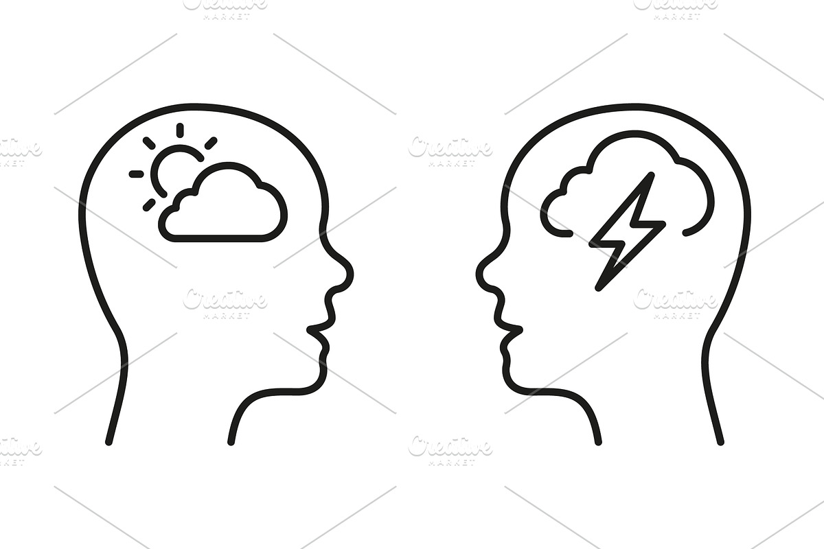 Positive and Negative Thinking Icons, an Object Illustration by Gentle Studio