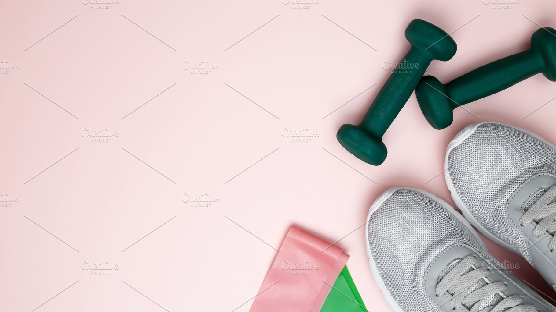 Athlete's equipment set dumbbells, resistance band. Healthy lifestyle, a Photo by matucha