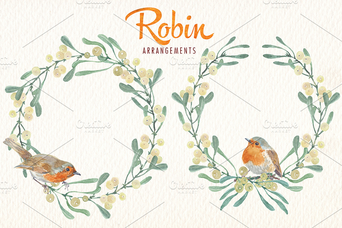 watercolor robin bird clipart, an Illustration by Art & Things (Photo 7 of 10)