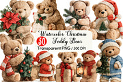 Watercolor Christmas Teddy Bear, a Seasonal Illustration by Black Bird Studio (Thumbnail 1 of 7)