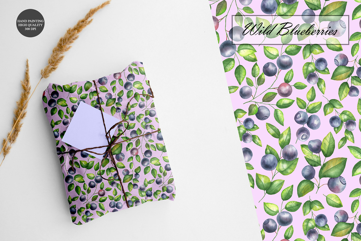 Blueberries Watercolor Patterns, an Illustration by OlDm_Shop (Photo 4 of 10)