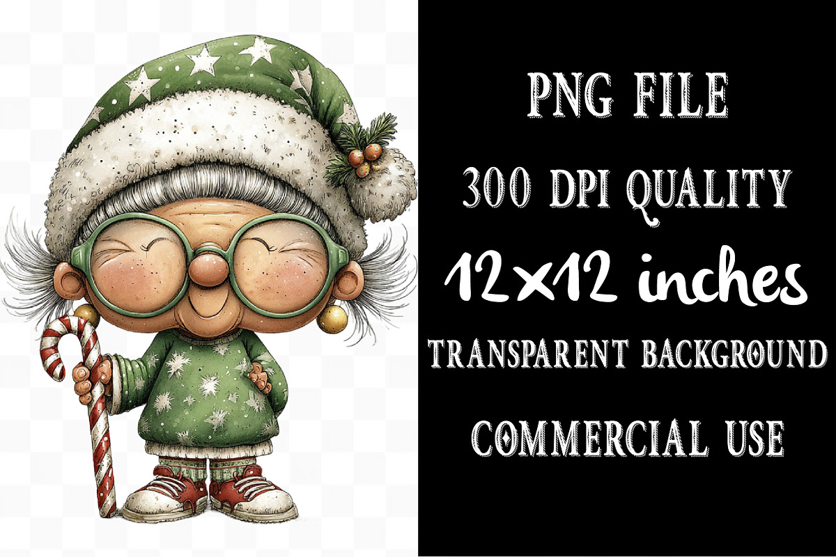 Funny Old Lady Christmas Sublimation, an Illustration by Designking (Photo 3 of 4)