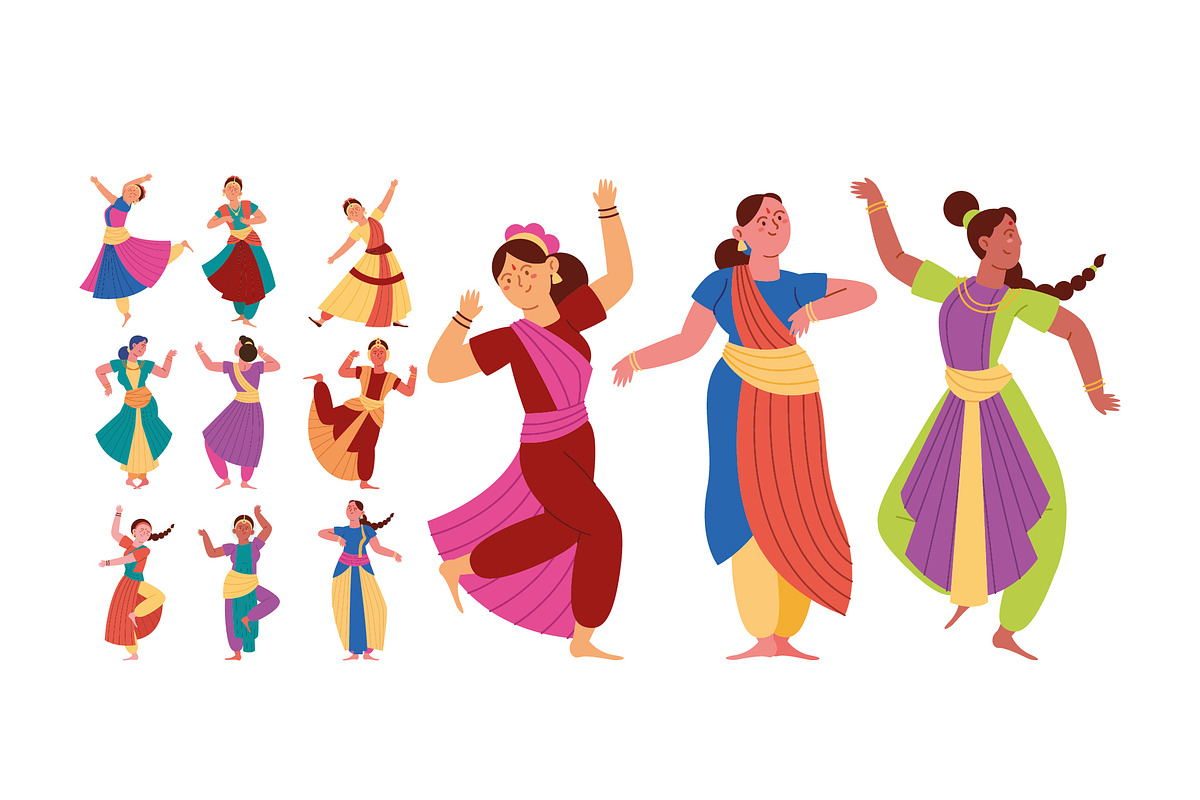 Bharatanatyam Dance Illustration Set